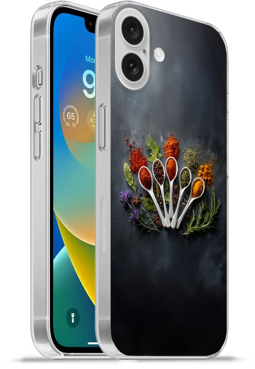 Telefoonhoesje Geschikt voor Apple Iphone 16 Plus hoesje - Lepels - Wit - Poeder - Kruiden - Siliconen Telefoonhoesje Telefoonhoesje