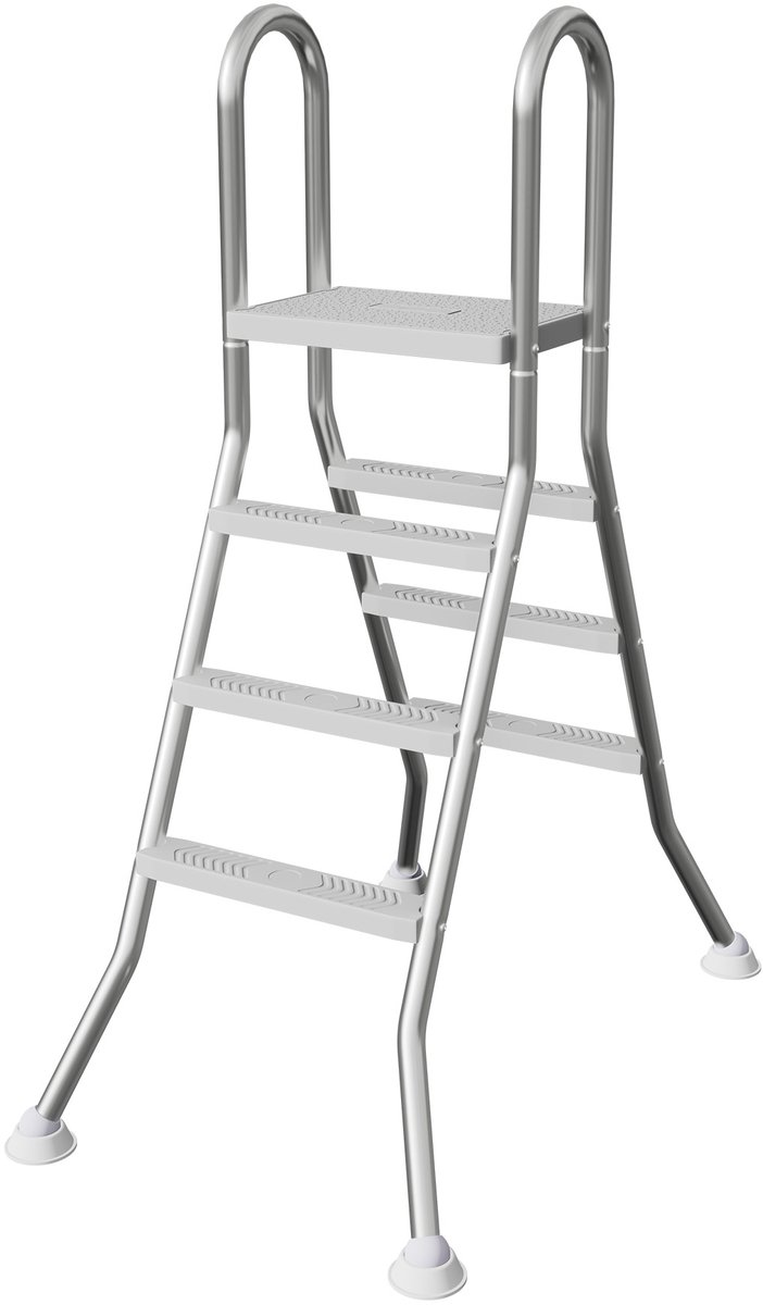 Aufun Zwembadladder, Bovengrondse Zwembadladder 3 Treden, Instapladder Zilver Tot 150 Kg Draagvermogen, Verhoogd Zwembad Voor Vrijstaand Of Gedeeltelijk Ingegraven