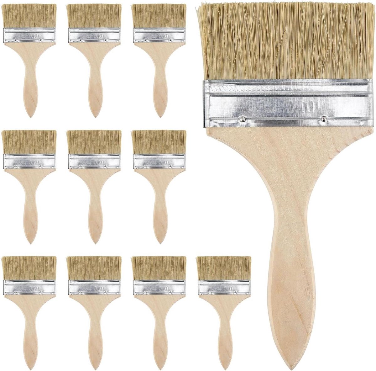 Allecto Plus - Set van 10 Verfkwasten Glazuur Hout 20 x 9.5 cm - Verfkwasten voor Lakken en Glazuren - Set van Houten Verfkwasten - Schilders Verfkwasten Set voor Workshop Tuinieren.