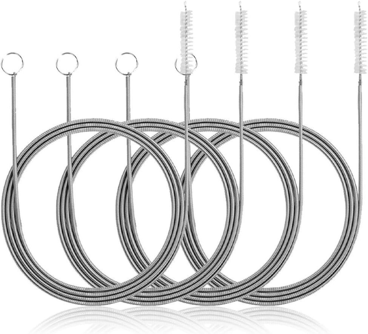 Allecto Premium - Extra lange buisborstels van roestvrij staal - Set van 4 stuks - Voor het reinigen van strobuizen, buizen, flessen en koelkastafvoer - 1 meter