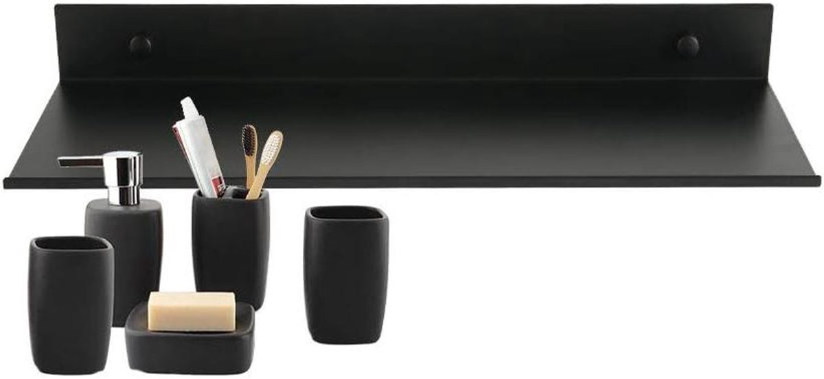 Allecto Premium - Zwevend badkamer wandrek van mat zwart aluminium - Robuust en elegant - Cosmetica opbergrek (30 cm)