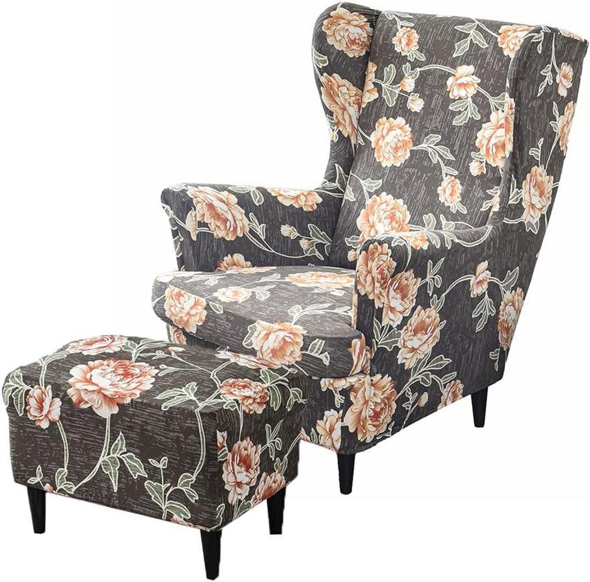 Stoelhoezen fauteuil 2-delig - Rekbare elastische hoes - Wasbaar - Meubelbeschermer voor stoelen - Slaapkamer & hotel - Oranje bloem motief