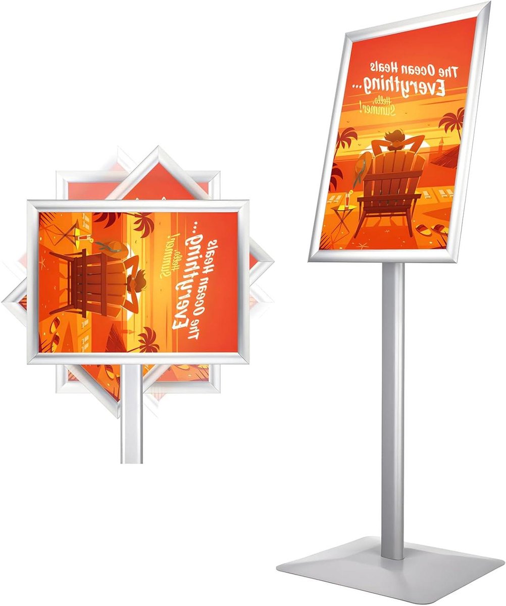 Allecto Premium - Infostandaard A3 portret-/landschapsformaat zilver voor bruiloft en zakelijke evenementen.