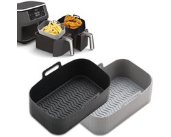 2x Geschikt voor Airfryer Duurzame Siliconen Mandvoering Rechthoekige Herbruikbare Bakplaat - 1 Zwart + 1 Grijs