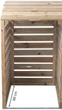 Open zijkant van een houten containerombouw, met diepteaanduiding van 86 cm.