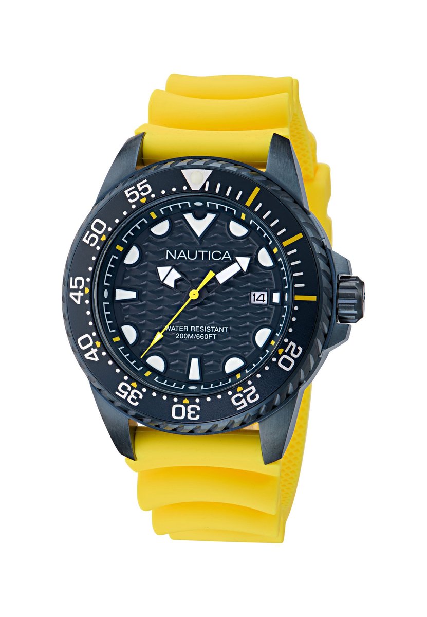 Nautica Nct Sea Dive - Box Set Quartz Analoog Horloge Blauw En Geel Kast: 100% Roestvrij Staal. Armband: 100% Siliconen 46 NAPSDS504, NAPSDS506