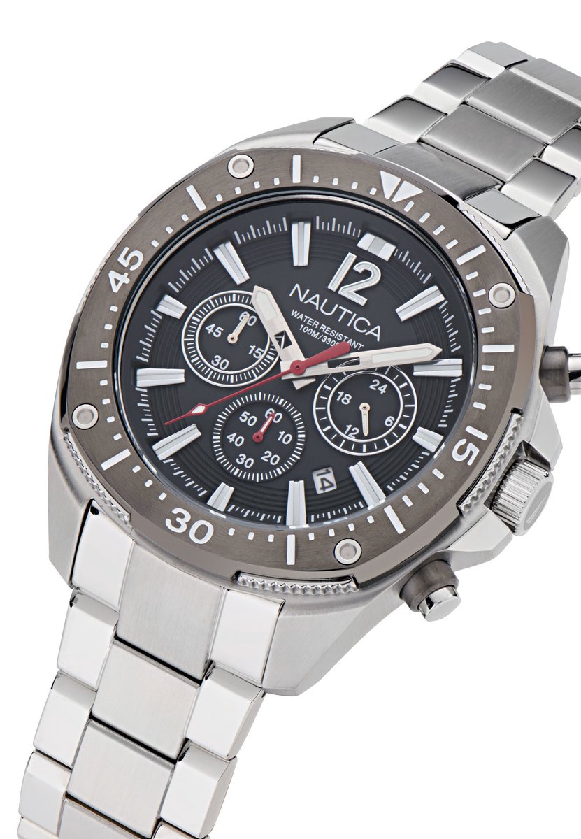 Nautica Nct Bluesail Quartz Chronograaf Horloge Zilveren Toon Kast: 100% Roestvrij Staal. Armband: 100% Roestvrij Staal 46 NAPBSS505