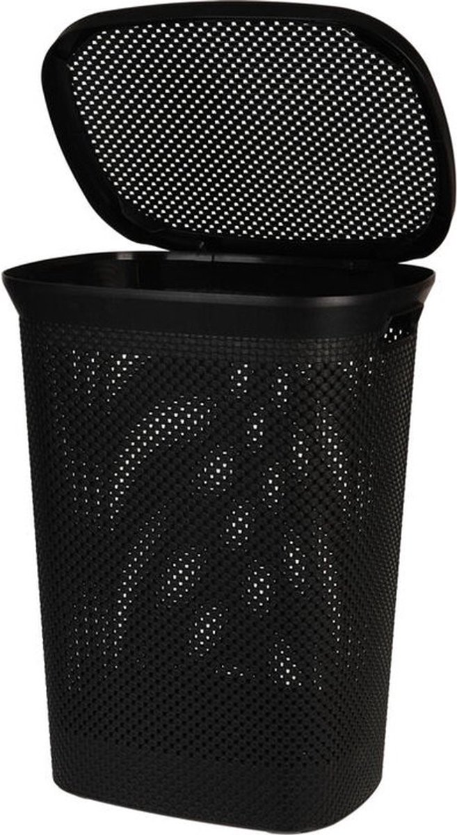 Bathroom Solutions Wasmand - zwart - 60 liter - 37 x 46 x 60 cm - met deksel
