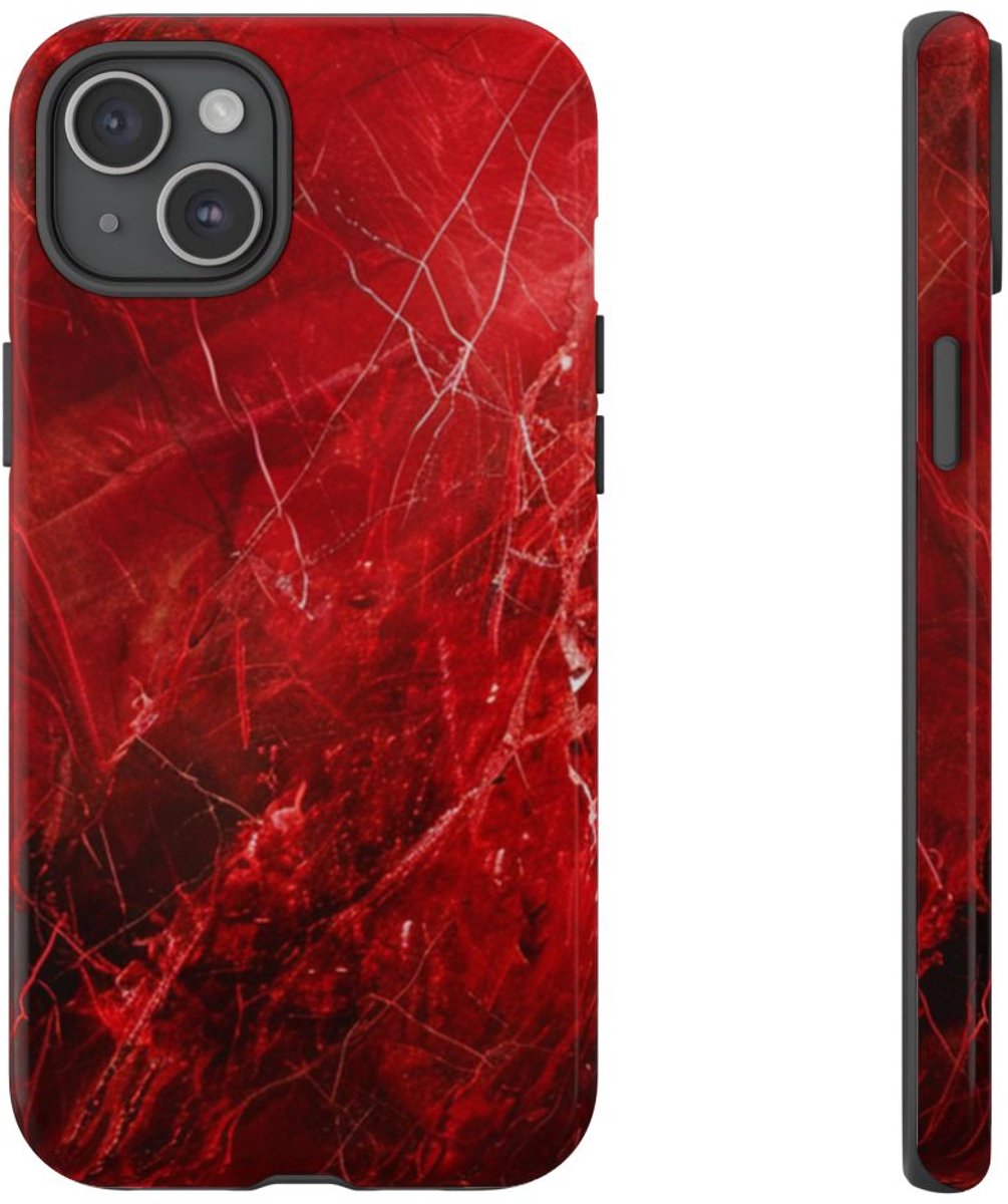 Rode Marmerstructuur met Nerven – Telefoonhoesje Geschikt voor iPhone 15 Plus