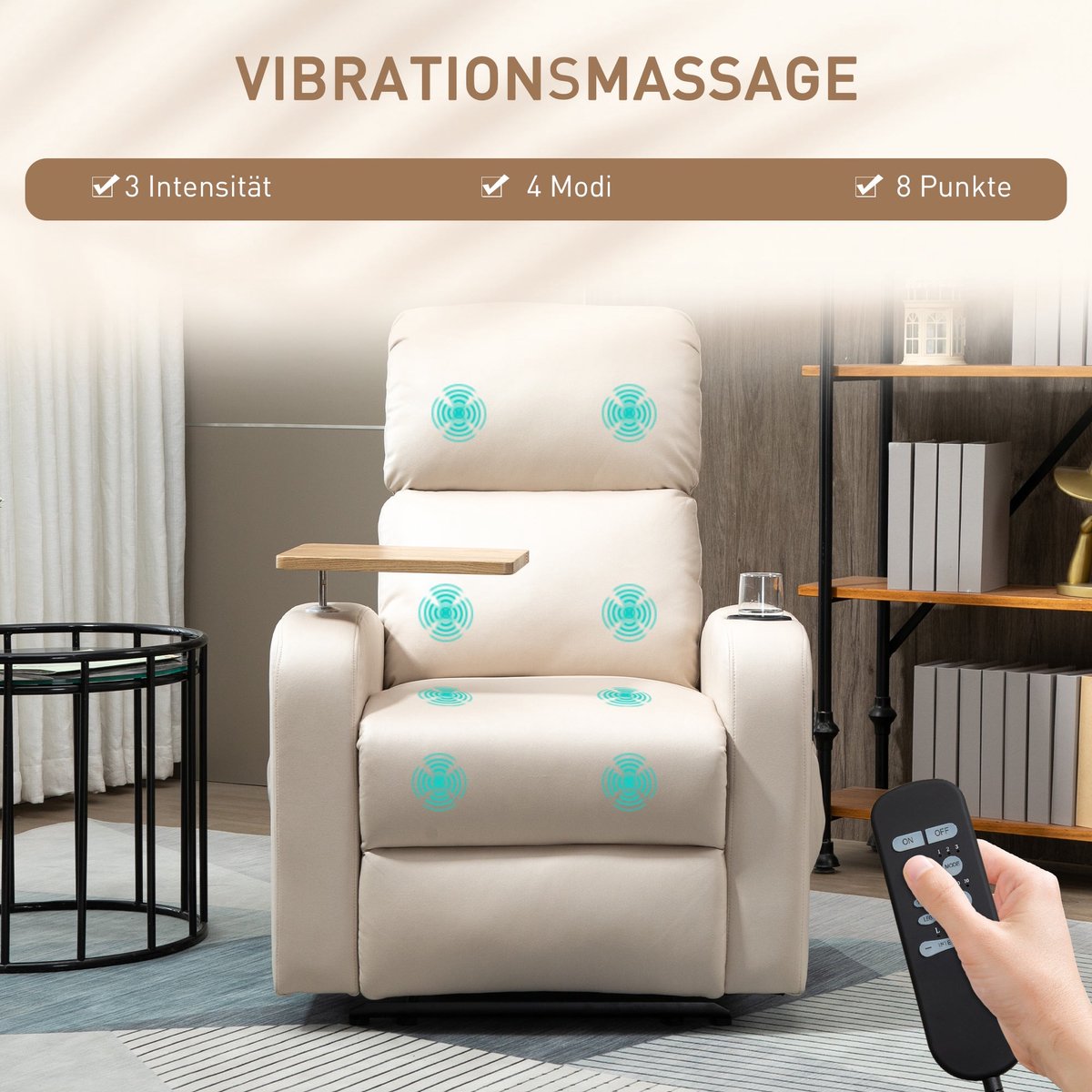 Afbeelding 3 van Merax Draaibaar Relaxfauteuil Beige met Massagfunctie