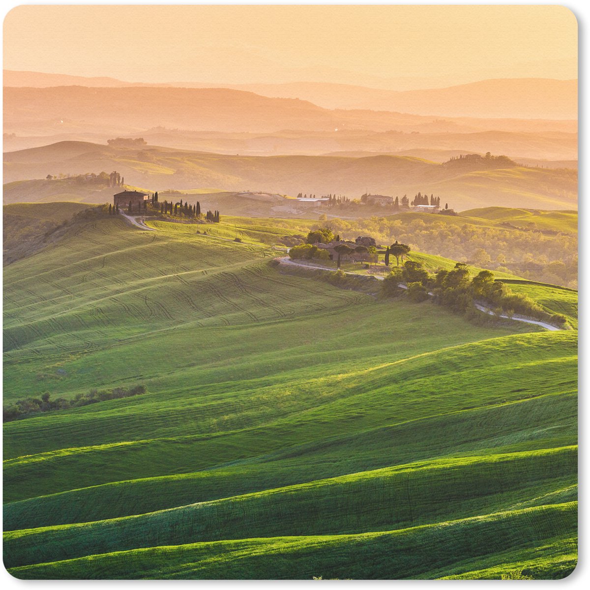 Muismat 20x20 cm - Mousepad Toscane - Landschap - Heuvels - Muismatten