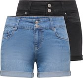 Only Dames Short Broeken ONLCarmen 2 Pack skinny Fit Zwart Volwassenen Jeans shorts dames - Spijkerbroek kort dames