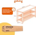 Schematische tekening van een zwart schoenenrek van 80x30x45 cm met twee niveaus.