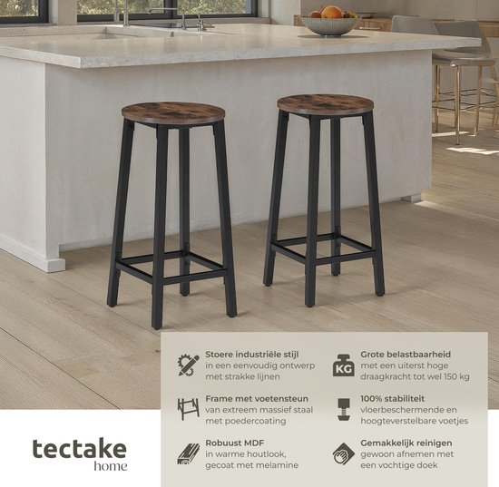 Set - Lot de 2 tabourets de bar "Corby" - industriel - marron foncé - 404332