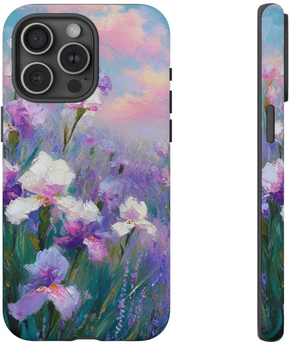 Pastelkleurige Irisbloemen Schildering – Telefoonhoesje Geschikt voor iPhone 15 Pro Max