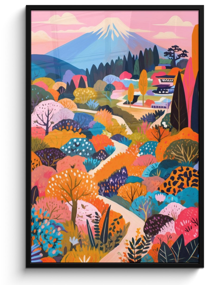 FrameYourWall Poster in lijst - Fotolijst 80x120 cm - Posters - Witte bergtop - Modern - Kleurrijk - Posterlijst zwart - Decoratie - Wanddecoratie woonkamer - Muurdecoratie slaapkamer Kleurrijk - Landschap