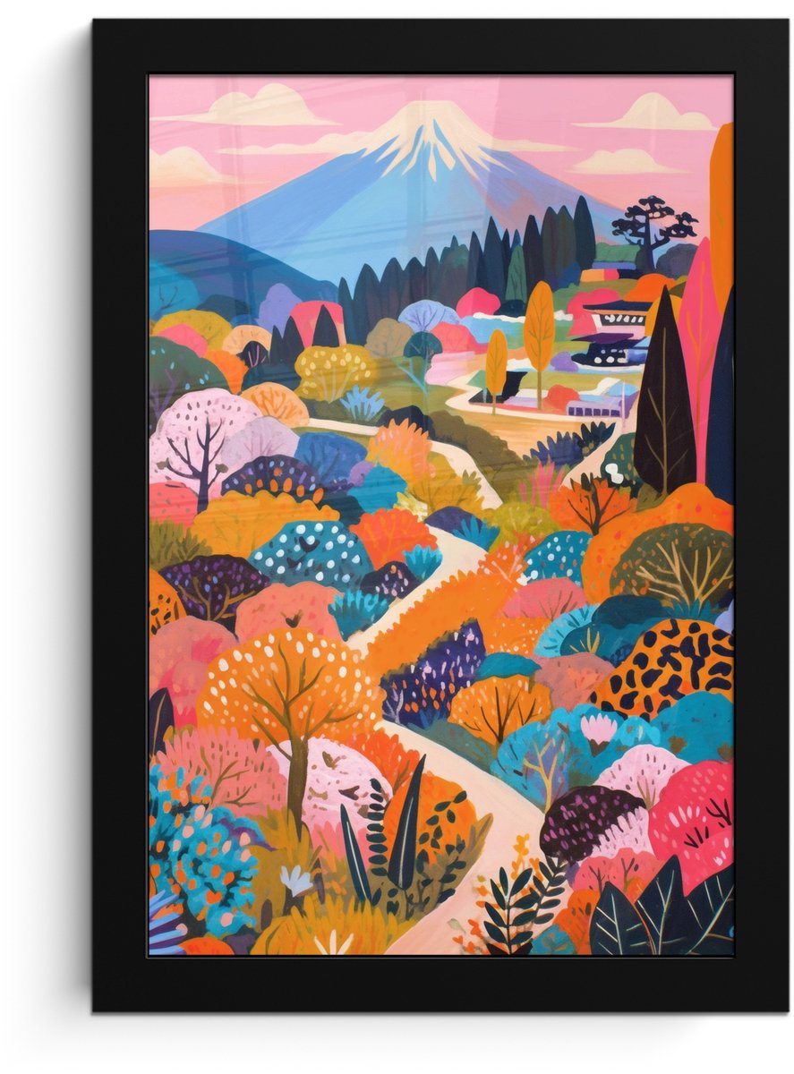 FrameYourWall Poster in lijst - Fotolijst 20x30 cm - Posters - Witte bergtop - Modern - Kleurrijk - Posterlijst zwart - Decoratie - Wanddecoratie woonkamer - Muurdecoratie slaapkamer Kleurrijk - Landschap