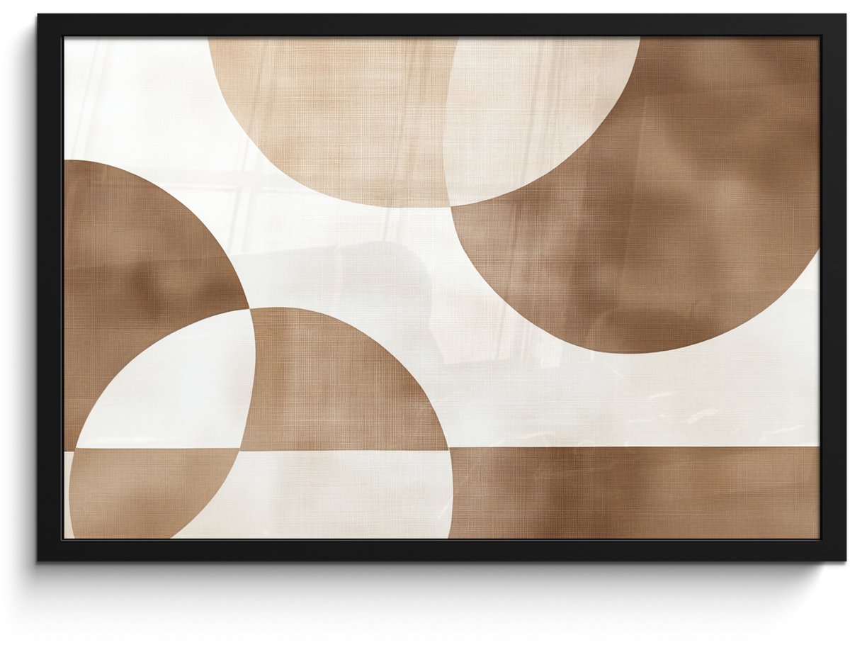 FrameYourWall Poster in lijst - Fotolijst 60x40 cm - Posters - Snijdende cirkels - Overlappende vlakken - Posterlijst zwart - Decoratie - Wanddecoratie woonkamer - Muurdecoratie slaapkamer