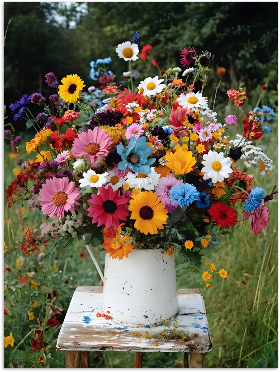 Poster 30x40 cm - Bloemen - Krukje - Gieter - Veld - Posters - Kamer decoratie - Wanddecor