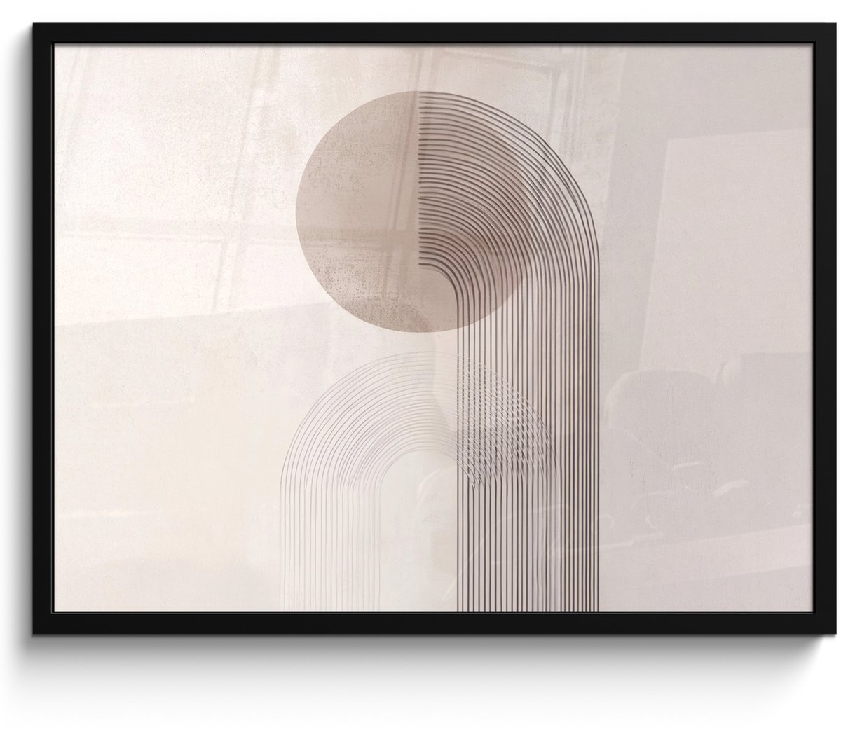 FrameYourWall Poster in lijst - Fotolijst 80x60 cm - Posters - Minimalistisch - Cirkel - Lichtgrijs - Posterlijst zwart - Decoratie - Wanddecoratie woonkamer - Muurdecoratie slaapkamer Minimalistisch - Cirkel - Lijnen