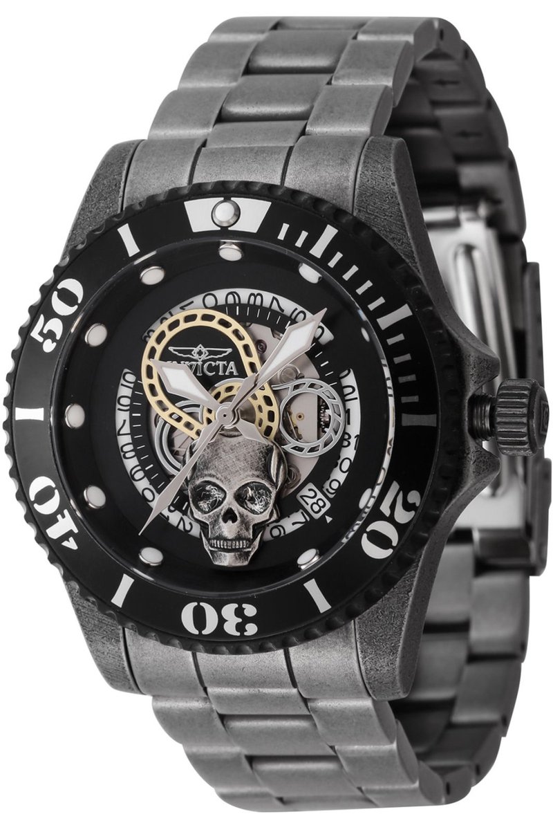 Invicta Pro Diver 46677 Heren Horloge - Waterdicht - Analoog - Automatisch Uurwerk - Roestvrij Staal met zwarte Wijzerplaat - 43mm