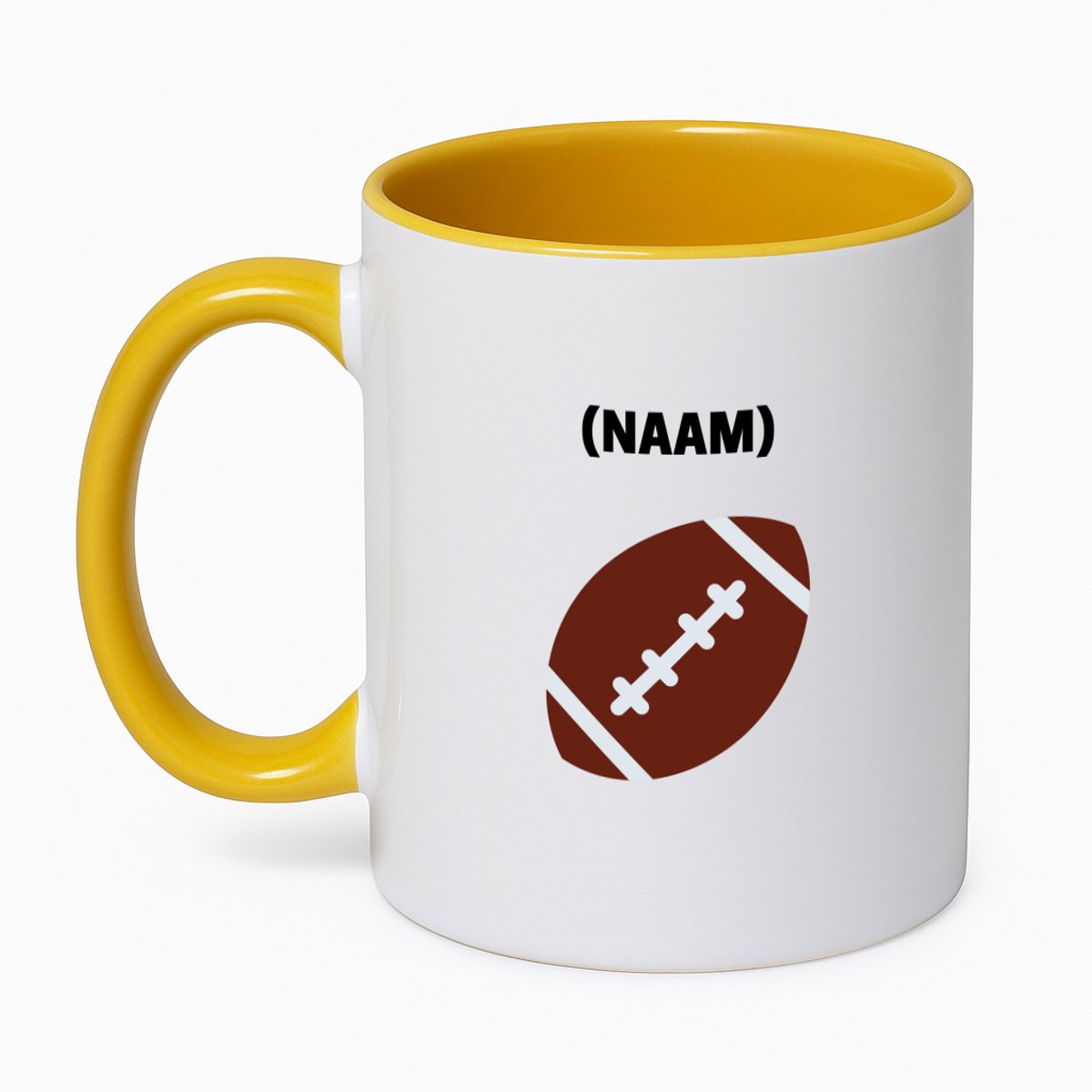 Hacebo® - American football met eigen naam koffiebeker goudgeel - Sport - Sporter - thee mok - koffie beker - American footbaal - koffiemok - 350 ML inhoud
