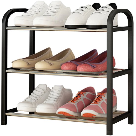 Meuble à chaussures - Meuble à chaussures pratique - XXL - Plastique Zwart - Meuble de rangement Chaussures pour femmes - Rack à chaussures - pour 12 Chaussures pour femmes - Meuble à chaussures - 6 paires