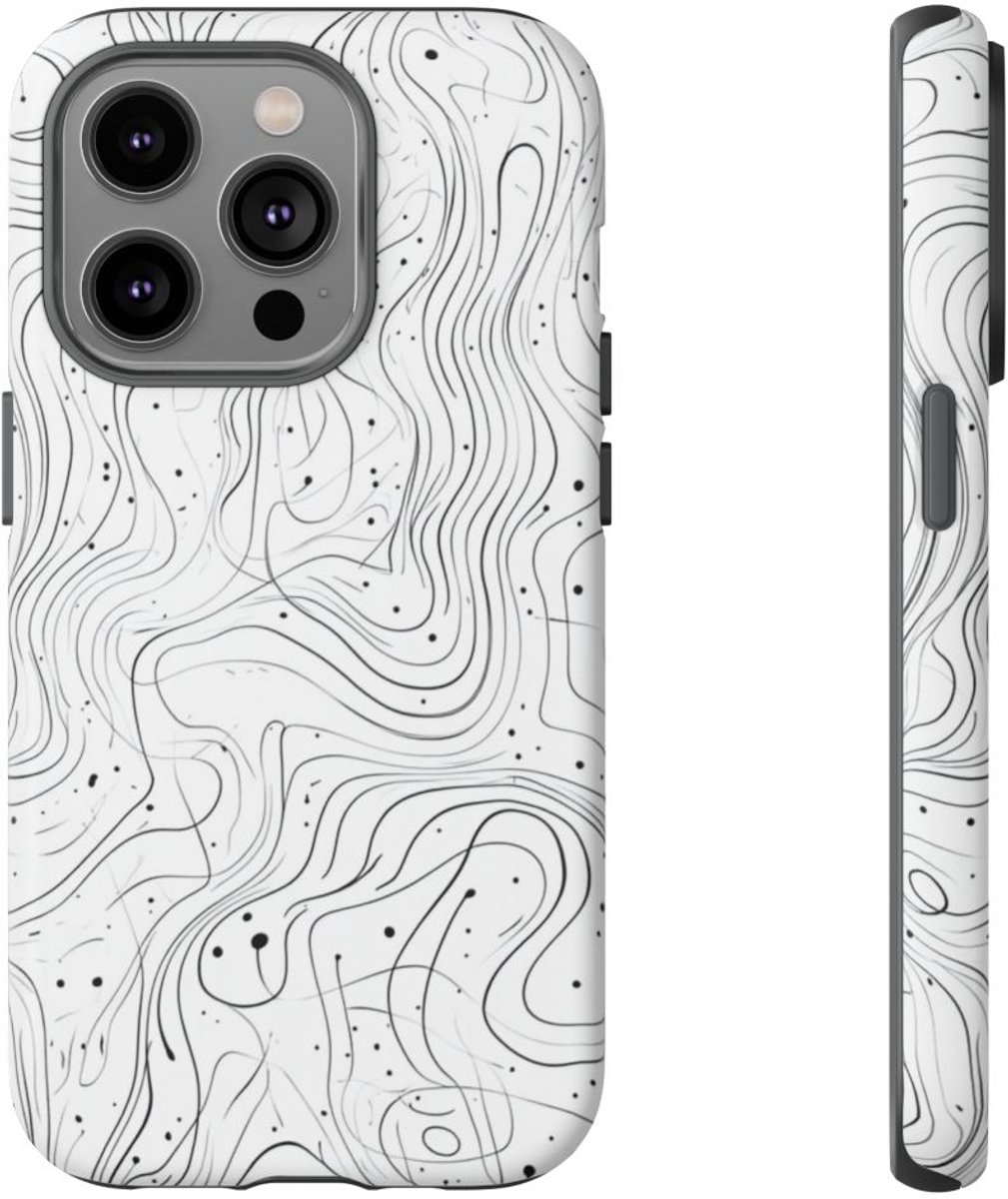 Abstract Zwart-Wit Golvend Lijnenpatroon – Telefoonhoesje Geschikt voor iPhone 14 Pro