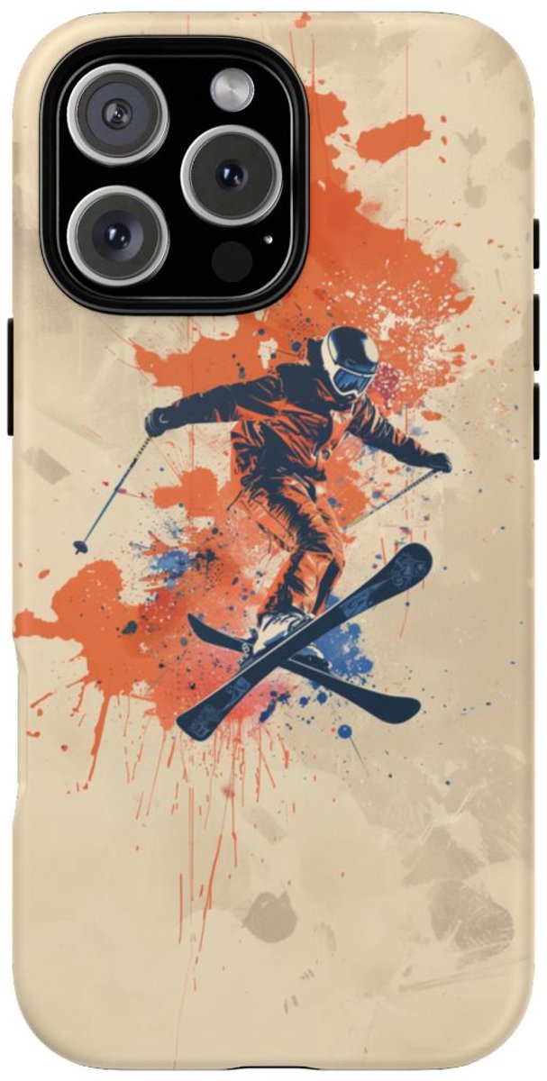 Skiër met Verfspatten – Telefoonhoesje Geschikt voor iPhone 16 Pro Max