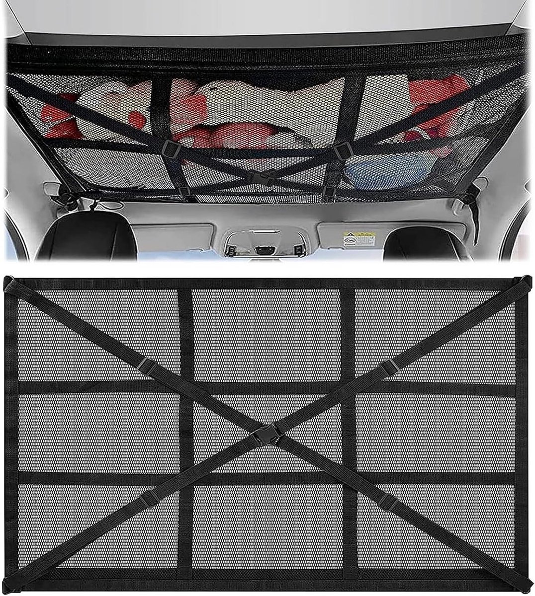 Allecto Plus - Bagagenet Auto Grote Capaciteit 90 x 65 cm | Dubbellaags Kofferbaknet met Ritssluiting | Auto-Camping Accessoires voor Dakarmleuningen SUV Jeep