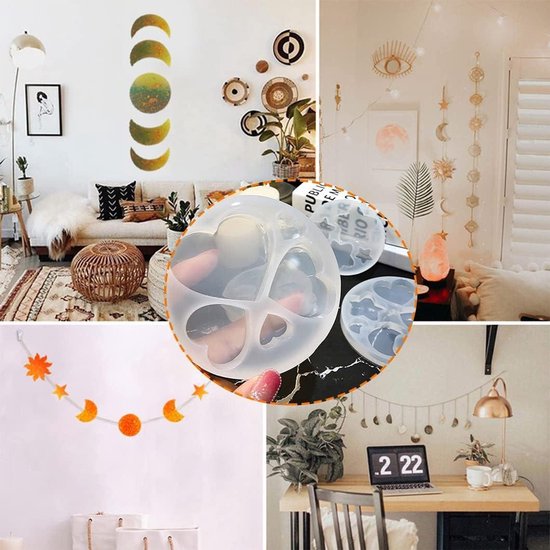 Silicone Mal voor DIY Resin Molds - 4 stuks Epoxy Mold voor Hart en Ster Ontwerp - Kerst Ornament Maan Ambachtelijke Maken
