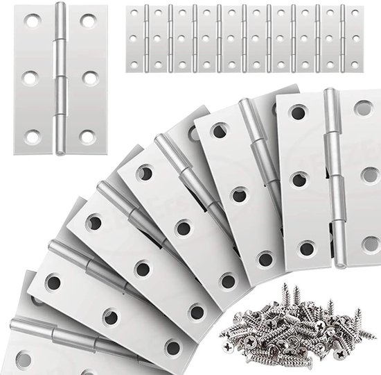 VOCIBO® 20 stuks scharnieren, inklapbaar, roestvrij staal, 44 mm × 31 mm, met 120 stuks schroeven, roestvrijstalen scharnier, pianoband, kleine scharnierband, deurscharnier voor deuren, ramen, kasten