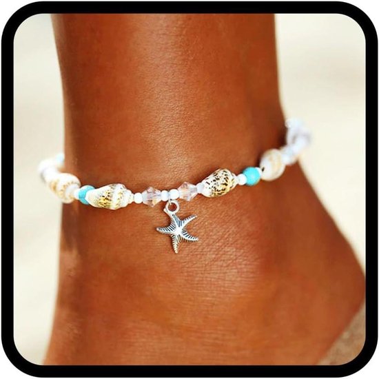 Enkelbandje kralen turquoise met ronde sierlijke bedel Enkelbandje kralen turquoise met ronde sierlijke bedel