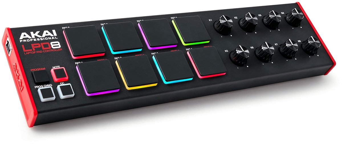 Akai Professional LPD8 - USB MIDI-Controller met 8 Responsieve MPC-Drumpads voor Mac en PC, 8 Toewijsbare Knoppen en Muziekproductiesoftware