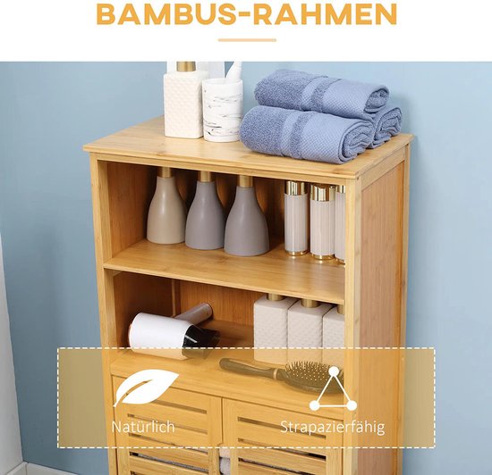 2x stuks bamboe houten bijzet kastjes/badkamer rekjes wit/bruin met 3 planken 33 x 34 x 79 cm bestellen