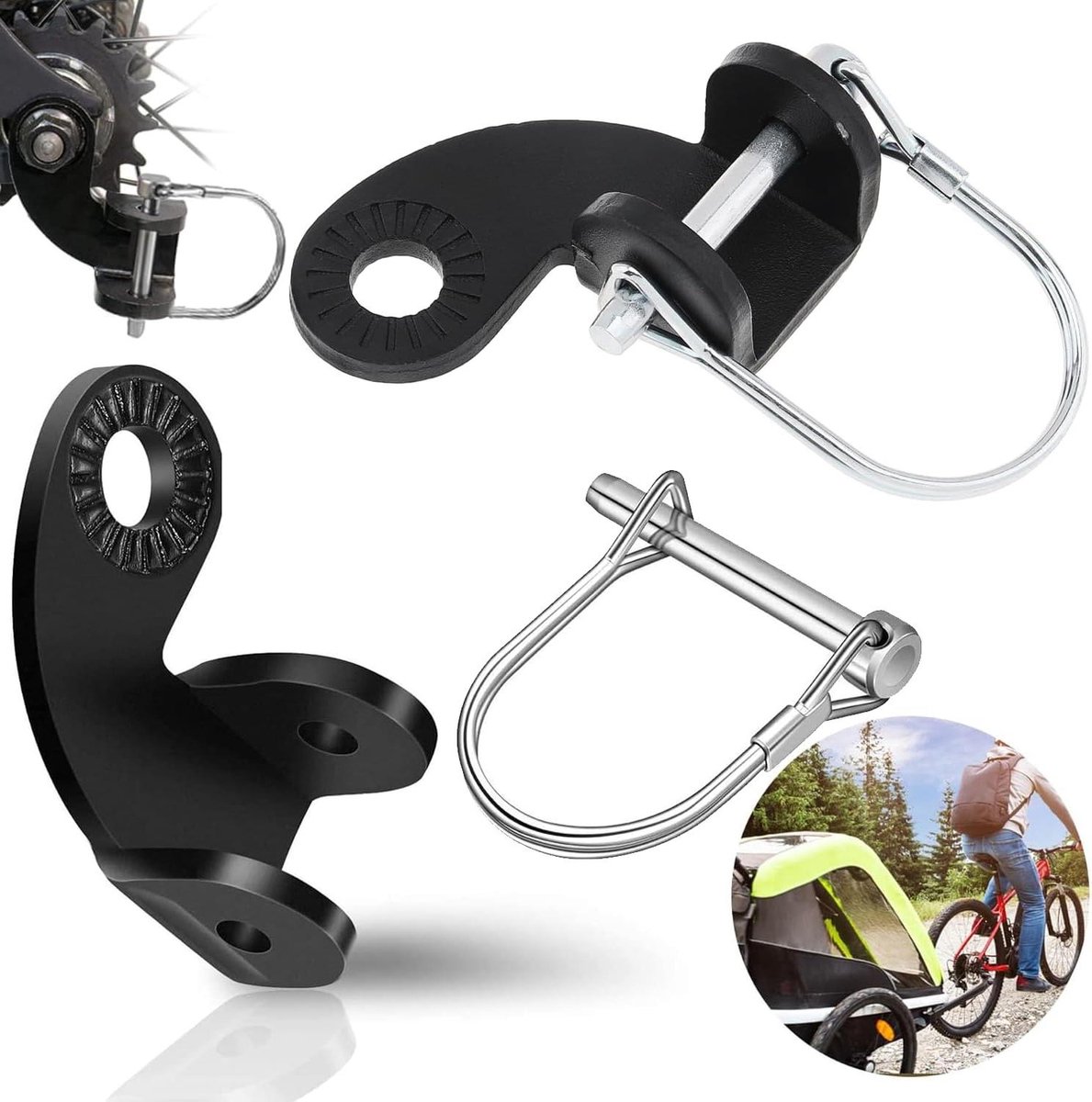 Allecto Plus - Universele Fietskoppeling met Veiligheidspen - 2 Stuks - Voor Fietskar - Fietstrekhaak Adapter - Voor Kinderaanhanger - Fietsaanhanger - Hondenaanhanger - Zwart