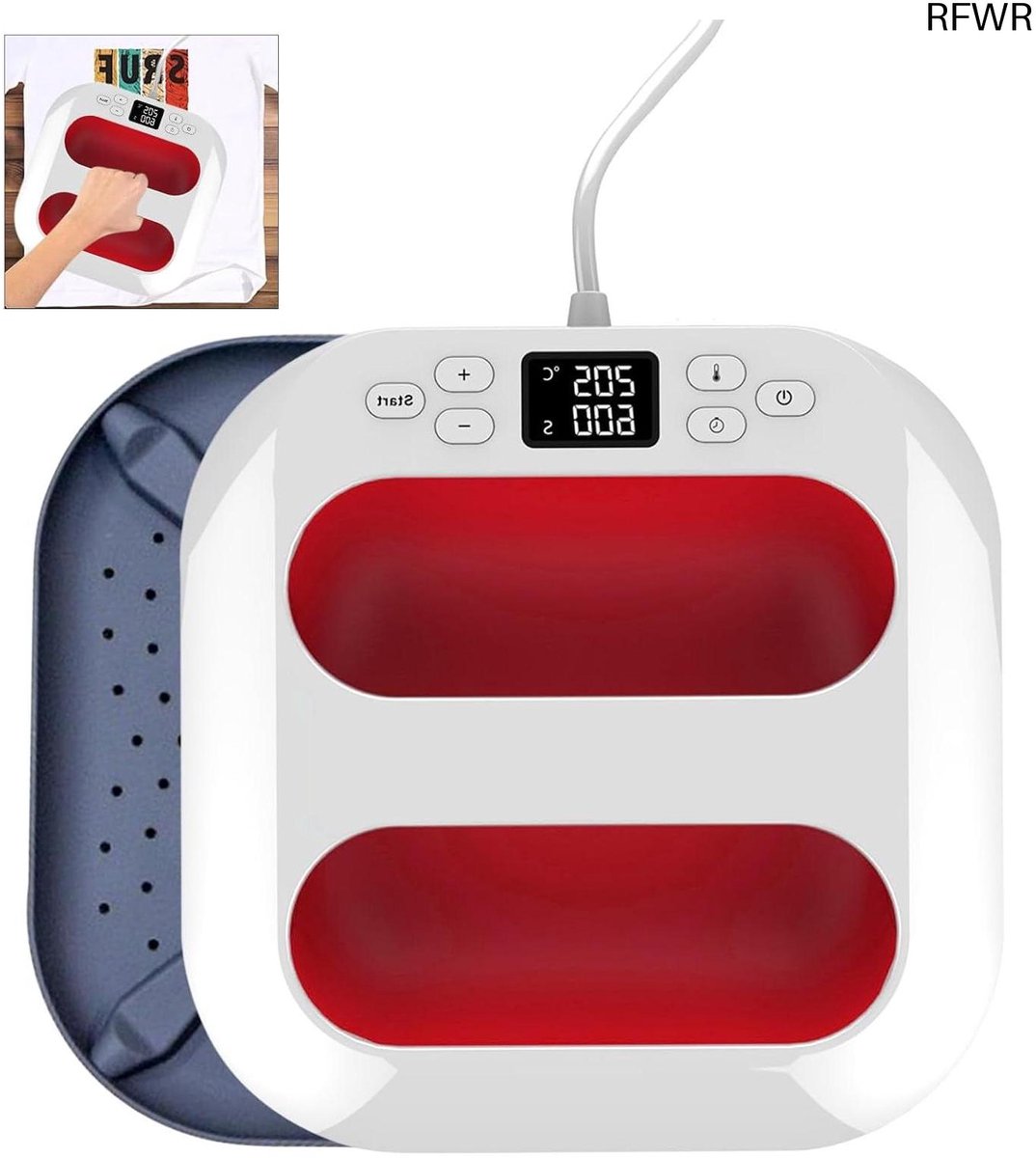 RFWR® 2-in-1 Hittepers voor T-shirts en Textiel - Transferpers met LED-display en Snel Verwarmen (23 x 23 cm)