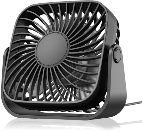 Mini USB tafelventilator 4 inch, compact, stil, draagbaar, 3 snelheden, bureau en slaapkamer, zwart