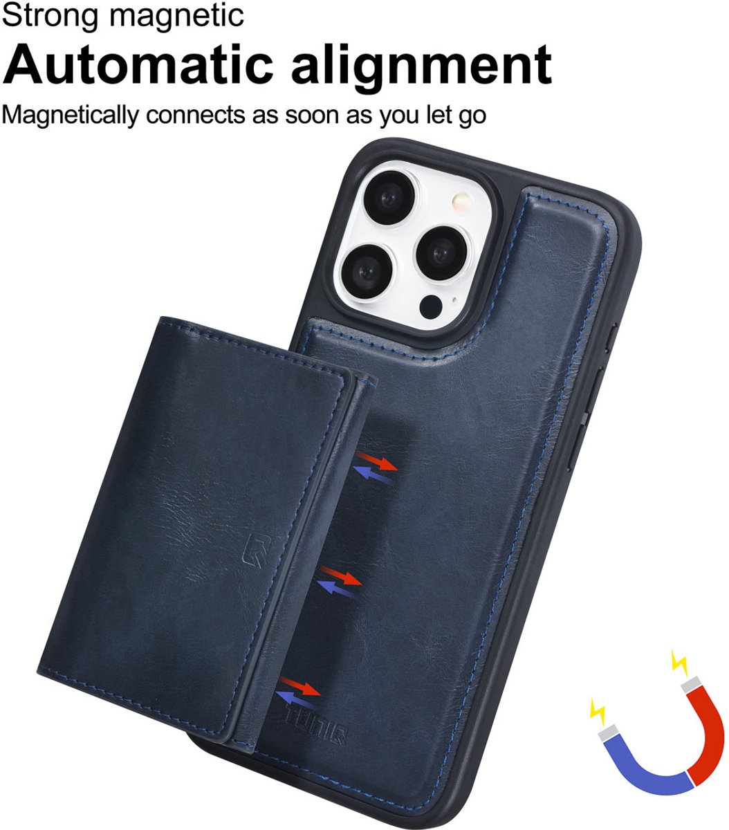 TUNIQ telefoonhoesje voor Apple iPhone 15 Pro Max - Afneembare pasjeshouder - Blauw