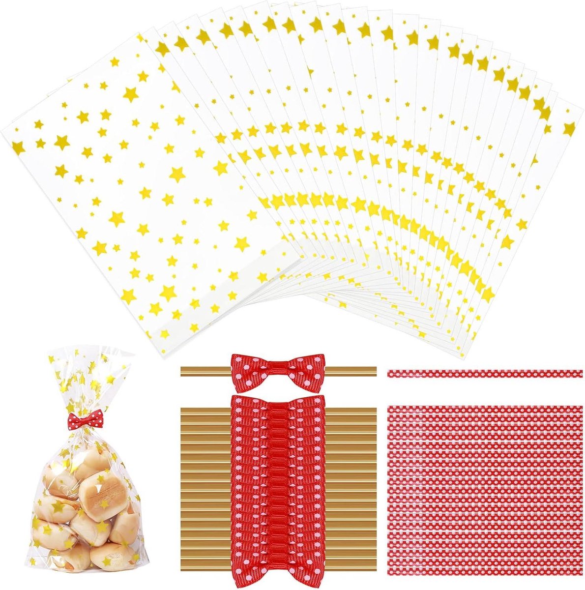 Allecto Plus - Cellofaanzakjes klein 128 x 21 cm - Transparante snoep-/koekjeszakjes - 100 stuks - Voor verjaardagsfeesten.