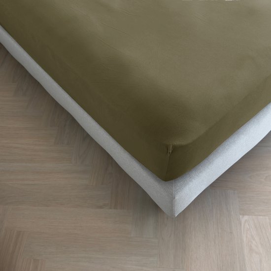 Drap-housse Kayori Tara Topper en Hoeslaken extensible - 180 x 200-220 cm - Katoen bio - Sans repassage - Vert olive