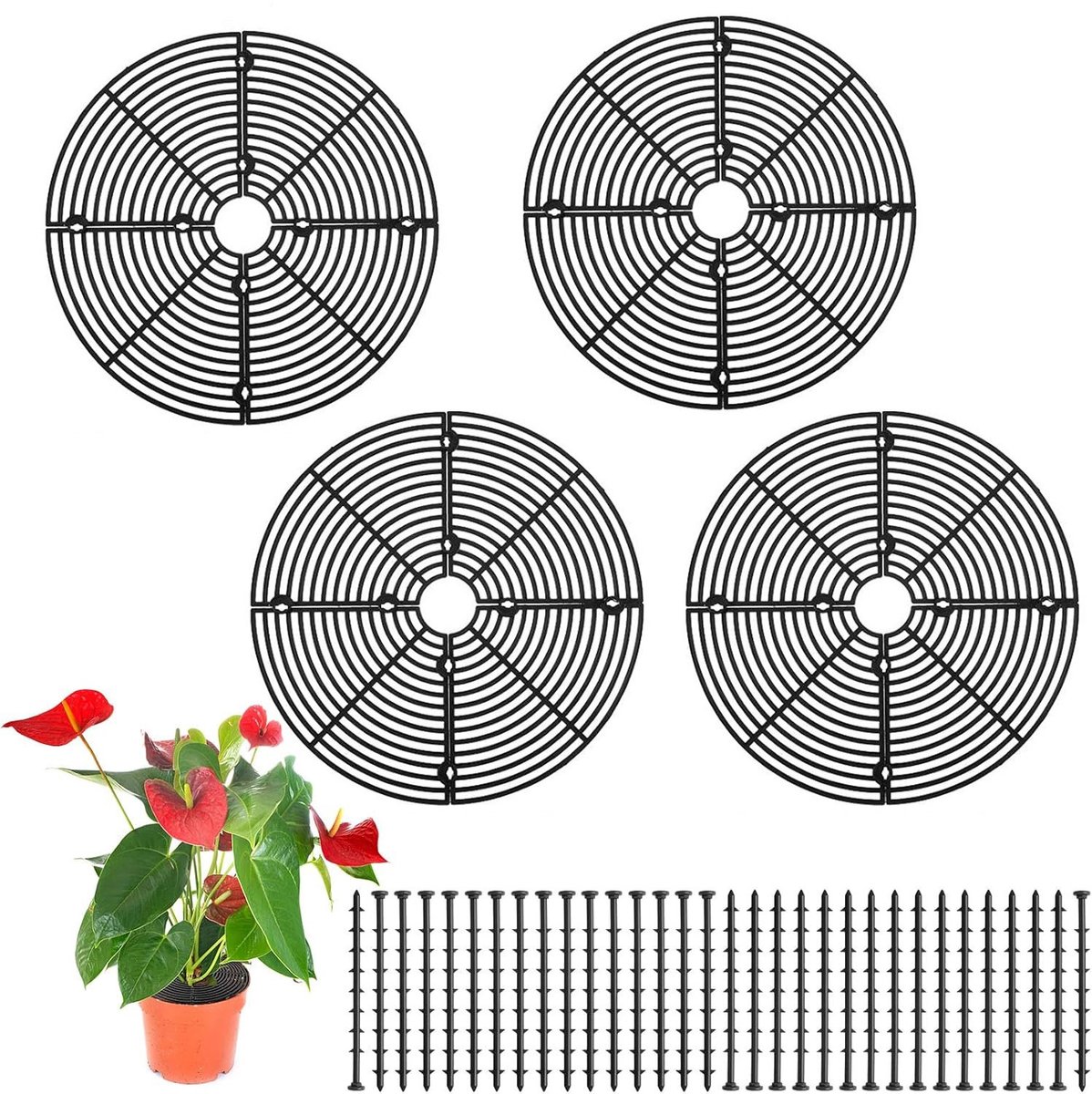4-stuks plantenbak afdekset - Plantenbak afdekzeilen van kunststof net - Veilige plantenbak afdekzeilen - Voorkomt dat katten in de plantenbak graven - Geschikt voor binnen- en buitenbakken - Geschikt voor plantenbakken tot 30 cm diameter, zwart