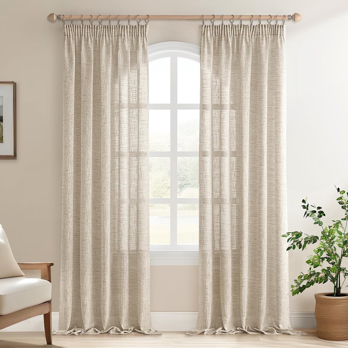 Ibenzoa® Transparante Voile Gordijnen Set met Plooiband voor Elegante Woonkamer en Slaapkamer Decoratie