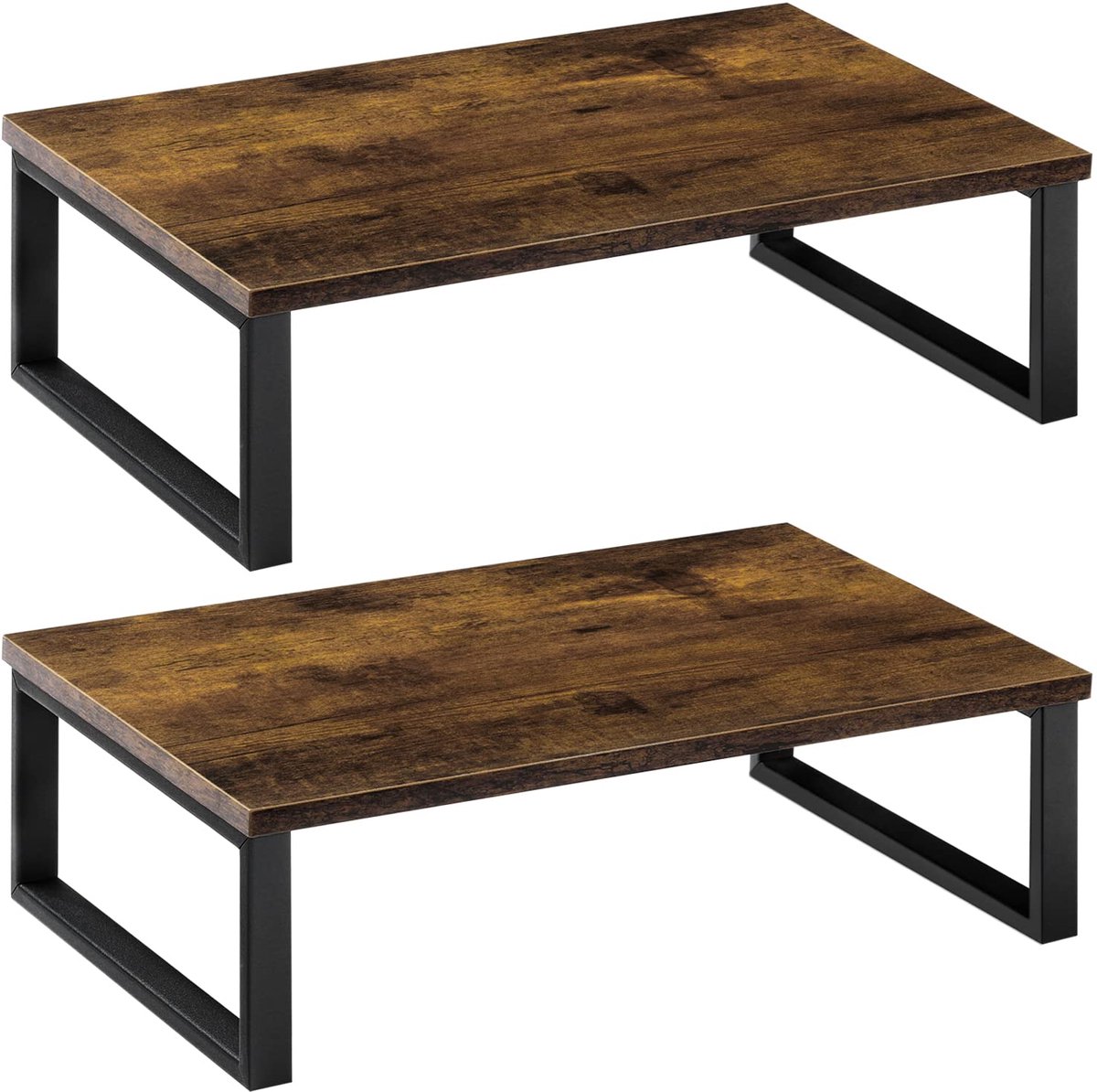 Ibenzoa® Ergonomische Houten Monitorstandaarden Set voor Twee Schermen met Metalen Frame, Multifunctionele Beeldschermverhoging