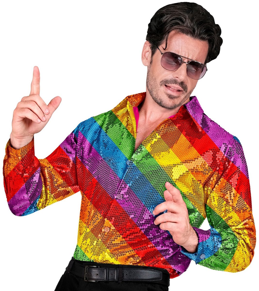 Paillettenshirt heren regenboog