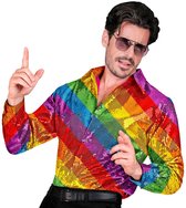 Widmann - Grappig & Fout Kostuum - Rainbow Stripes Pailletten Overhemd Man - Multicolor - Large / XL - Carnavalskleding - Verkleedkleding