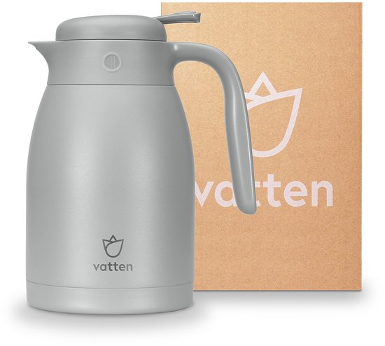 Thermos Vatten® Premium en acier inoxydable - Grijs - 1,5 litre - Avec bouton-poussoir - Pichet isotherme