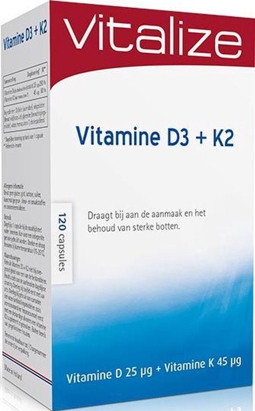 Vitalize Vitamine D3 + K2 120 capsules | Best opneembare vorm van vitamine D en K - Voor het behoud van sterke botten