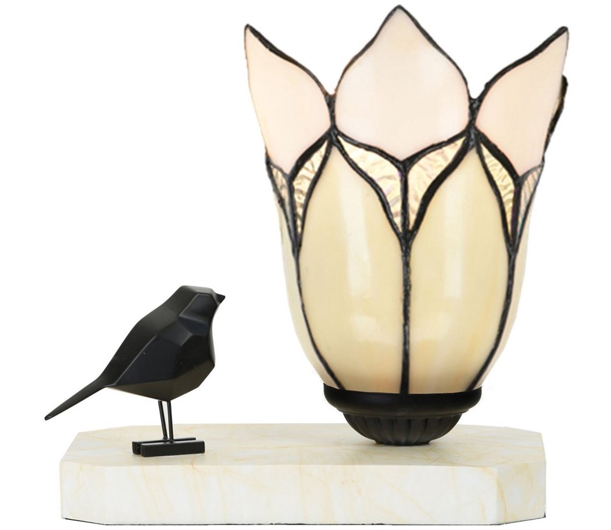 Tiffany tafellamp / sculptuur Ballade van een Vogel Lovely Flower White - Art Deco Trade