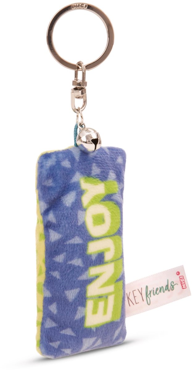 Sleutelhanger Mini Pluche Kussen Enjoy 8cm met Bel